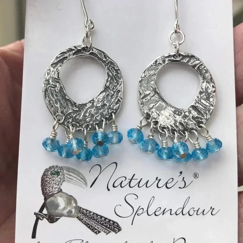 Swiss Blue Topaz Earrings,Sterling Silver Hoops,October Birthstone,Blue earrings